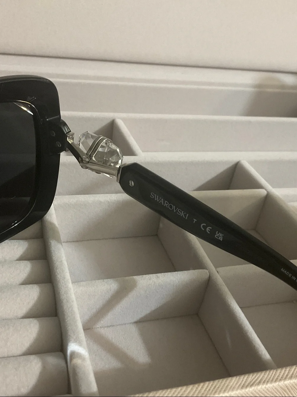 Swarovski Black Square Women's Sunglasses with Silver Accents